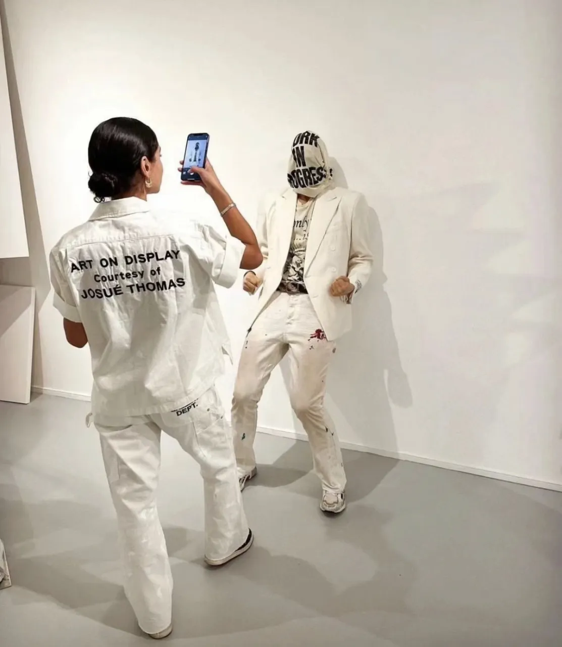 660#Gallery Dept new hand-painted splash-ink mud-dyed distressed style overalls logging pants washed off-white spliced ​​micro-flared jeans beautiful trendy versatile casual pants off-white S~XL P270